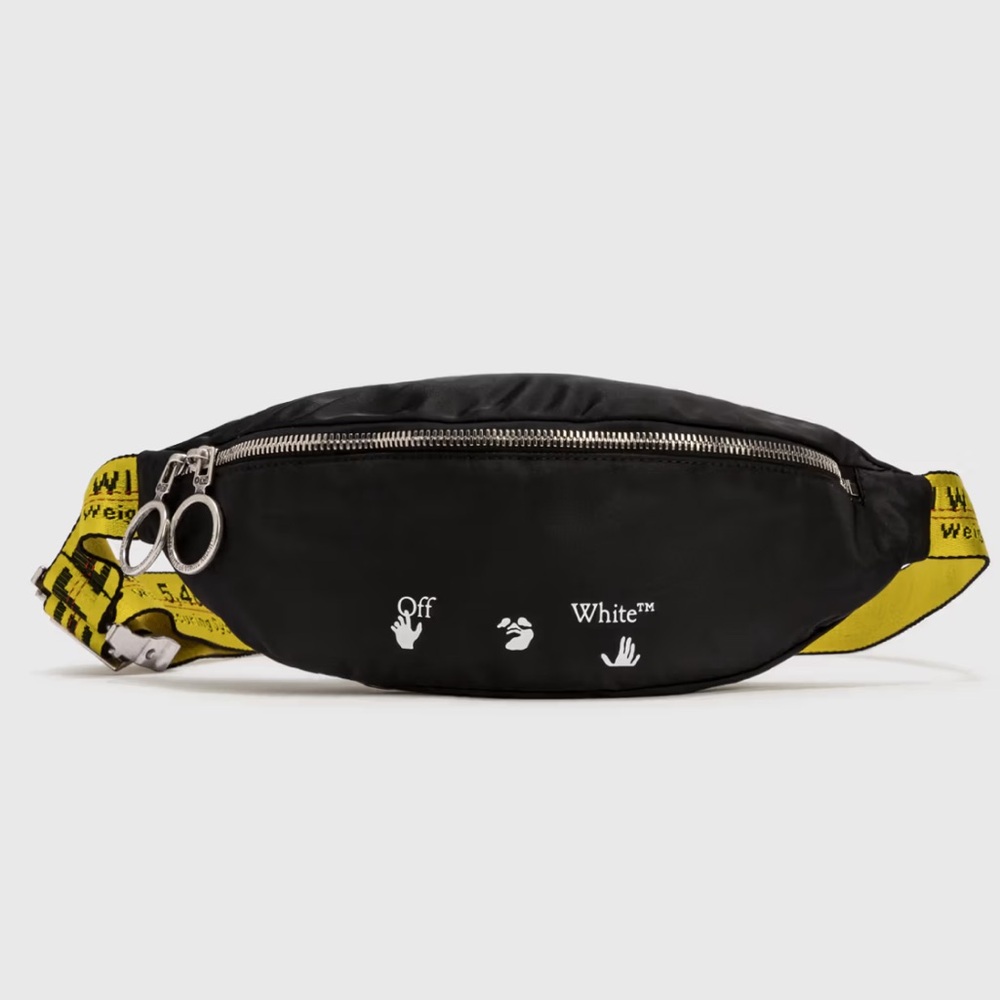 Off-White Black Nylon Belt Bag with Yellow Industrial Strap